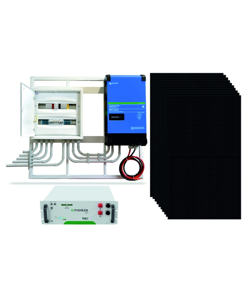 Kit Fotovoltaico 5kW – EasySolar-II GX 5000 VA, 10 pannelli Dynamex 445W, batteria TAB 5kWh