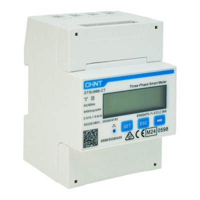 Contador CHINT trifásico, con transformadores de corriente, Modbus RS485, DTSU666-CT