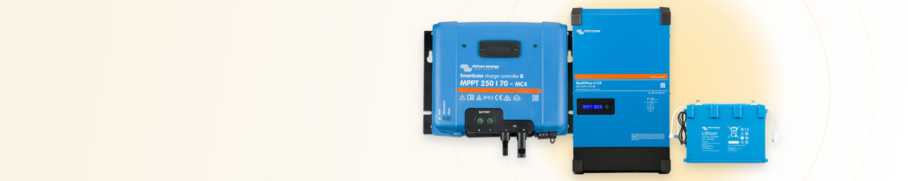 Victron MultiPlus-II GX inverter, SmartSolar MPPT charge controller, Cerbo GX and Victron LiFePO4 battery